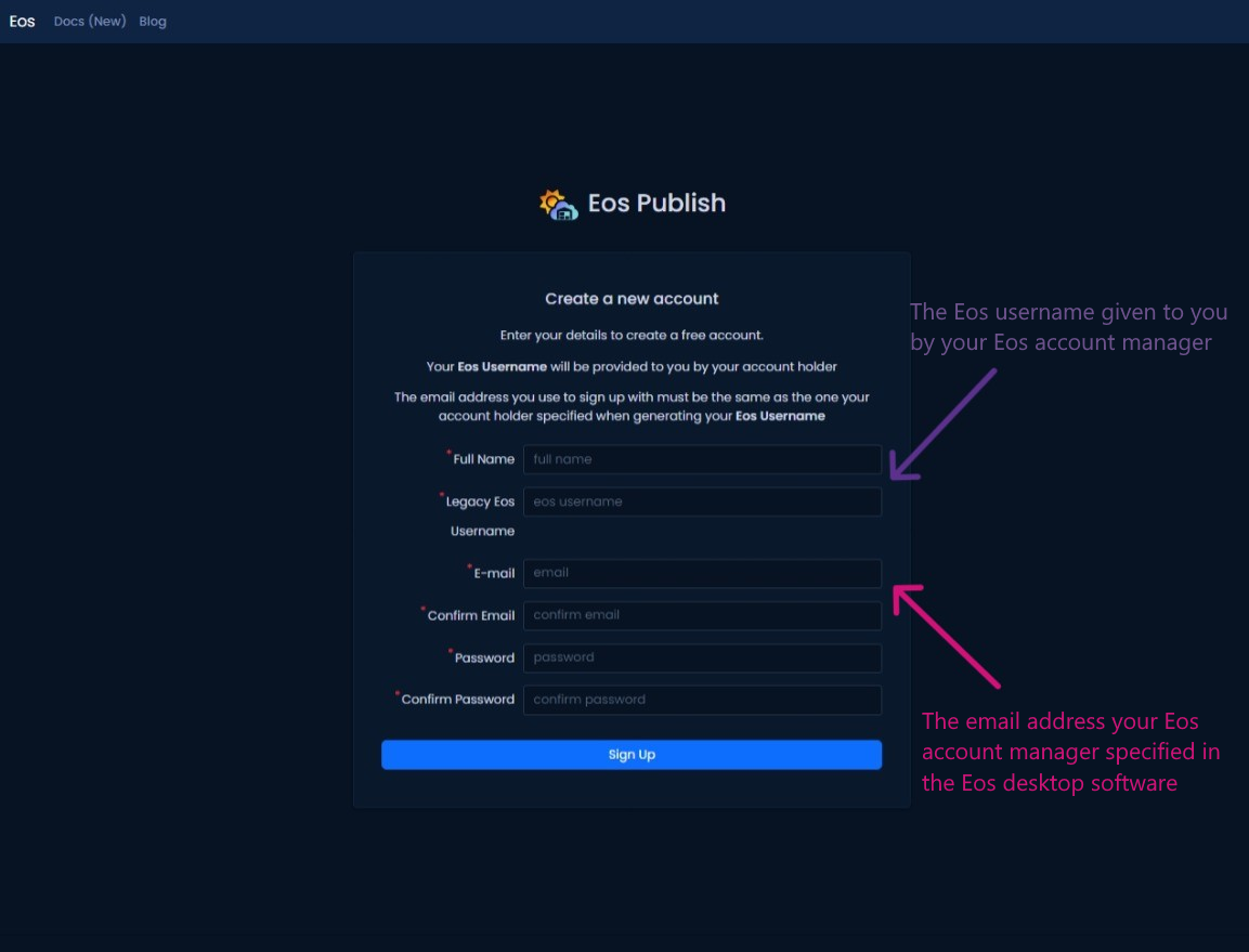 How to Sign Up to Eos Publish | Eos Docs